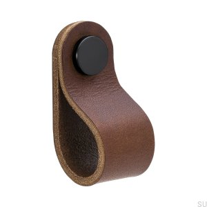 Poignée de meuble Loop Round 65, cuir marron avec noir