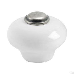 Bouton de meuble 409 Porcelaine Argent antique