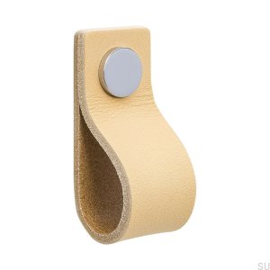 Poignée de meuble Loop 65, cuir naturel avec chrome