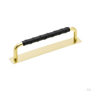 Poignée de meuble allongée avec un coussin Royal Deluxe 128 Laiton Noir Cuir