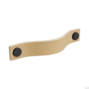 Poignée de meuble longue Loop 128, cuir naturel avec noir