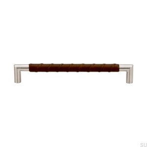 Poignée de meuble oblongue Standard 12 192 Cuir marron. Acier inoxydable