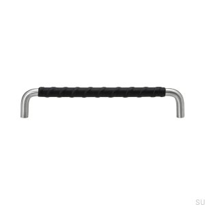 Poignée de meuble longue Ss-A 192 Acier inoxydable Cuir noir