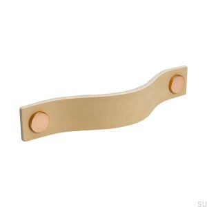 Poignée de meuble Loop 128 longue, cuir naturel avec cuivre