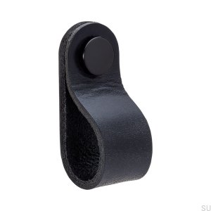Poignée de meuble Loop Round 65 cuir noir avec noir