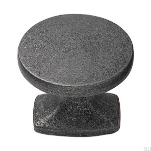 Bouton de meuble classique, métal, gris antique