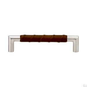 Poignée de meuble oblongue Standard 12 128 Cuir marron. Acier inoxydable