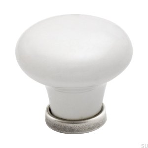 Bouton de meuble 24136 Porcelaine argent vieilli