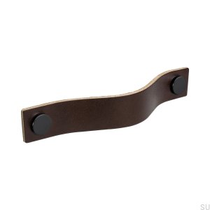 Poignée de meuble Loop 128, marron avec cuir noir