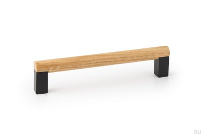 Eto 160 Poignée de meuble allongée en bois de chêne et aluminium gris