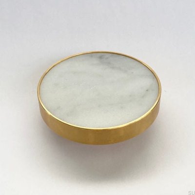 Bouton de meuble Marbelo XL laiton brossé marbre blanc