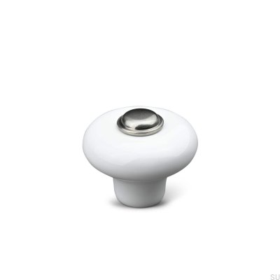 Verna 2024 36 bouton de meuble Porcelaine Blanc avec Argent Brossé