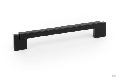 Poignée de meuble oblongue Duo Mini 160, Bois, Noir avec Aluminium Noir