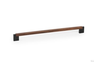 Poignée de meuble oblongue Duo Mini 320 en bois de noyer italien et aluminium noir