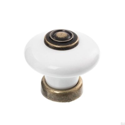 Bouton de meuble 3851 Porcelaine avec bronze antique