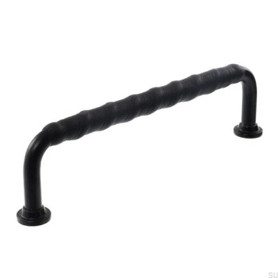 Poignée de meuble longitudinale LL 1353 96 Noir avec cuir noir