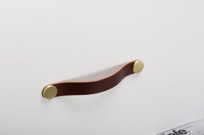 Poignée de meuble Flexa 160, cuir, marron avec or