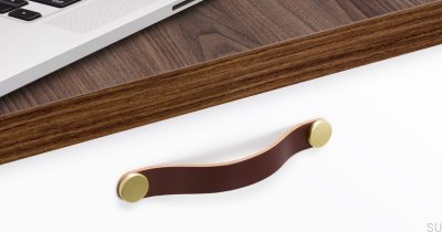 Poignée de meuble Flexa 160, cuir, marron avec or