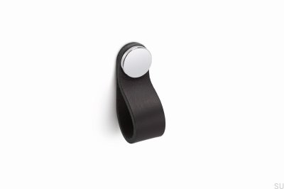 Poignée de meuble Flexa 70, cuir noir avec argent