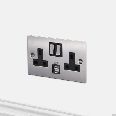 Double prise USB 3.1A Type G (norme britannique 2G) en acier argenté