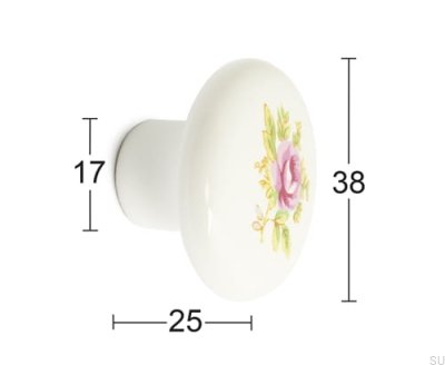 Bouton de meuble Andreas Porcelaine blanche avec rose (2 pièces)