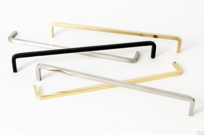 Poignée de meuble allongée Filetage 224, Acier, Brossé