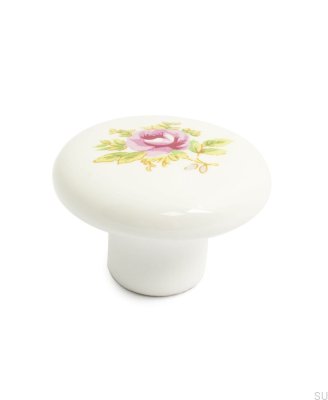 Bouton de meuble Andreas Porcelaine blanche avec rose (2 pièces)