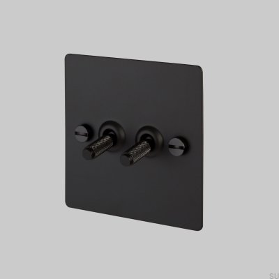 Interrupteur double en croix 2G en acier noir, norme britannique