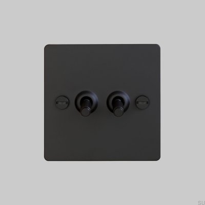 Interrupteur double en croix 2G en acier noir, norme britannique