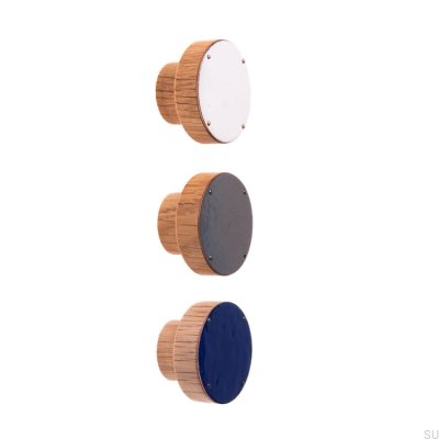 Bouton de meuble Simple, Bois, Émaillé, Gris-bleu, Teinture à l'huile