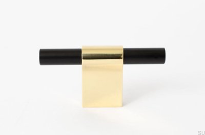 Bouton de meuble T-Bar Line Mix 60. Laiton poli, non verni avec du noir