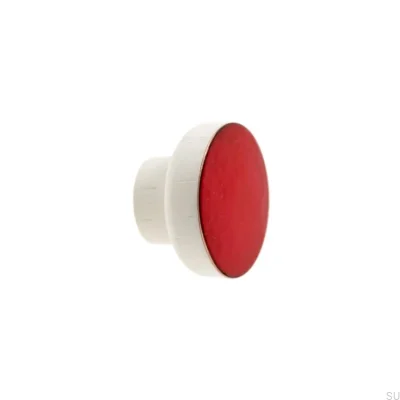 Bouton de meuble Simple Blanc 40 Bois Émaillé Rouge