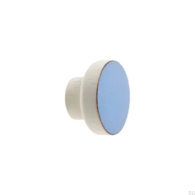 Bouton de meuble Simple Blanc 40 Bois Emaillé Bleu Clair