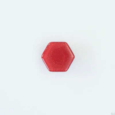 Bouton de meuble en verre hexagonal rouge