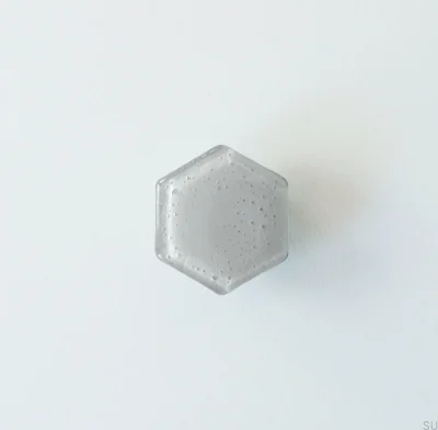 Bouton de meuble en verre hexagonal gris