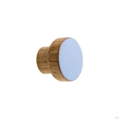 Bouton de meuble simple en bois émaillé bleu clair huile incolore semi-mat