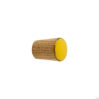 Bouton de meuble simple cône bois émaillé jaune huile incolore semi-mat