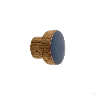 Bouton de meuble Simple, Bois, Émaillé, Gris-bleu, Teinture à l'huile