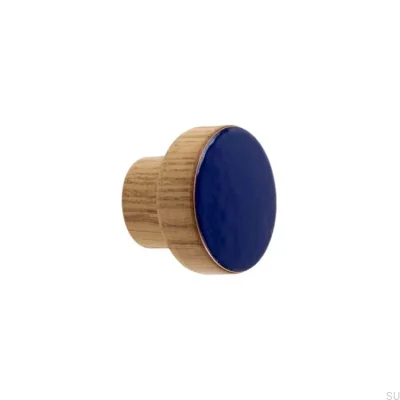 Bouton de meuble Simple, Bois, Emaillé, Outremer, Incolore, Huile semi-mate