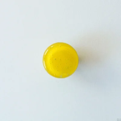Bouton de meuble, rond, verre, jaune