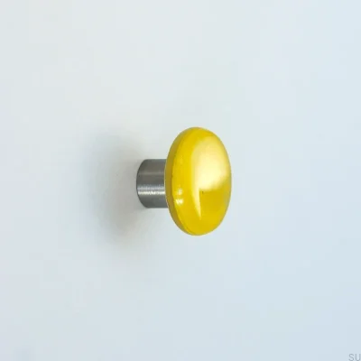 Bouton de meuble, rond, verre, jaune