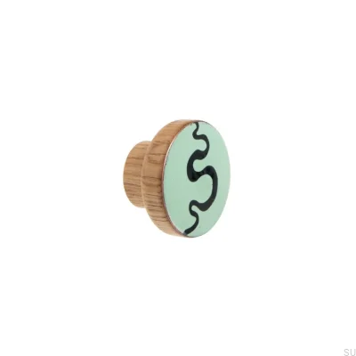 Bouton de meuble Alphabet en bois émaillé à la menthe - Huile semi-mate incolore
