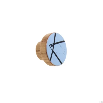 Bouton de Meuble Alphabet Bois Email Bleu - Huile Incolore Semi-mat