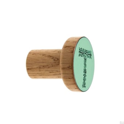 Portemanteau mural Alphabet en bois émaillé menthe - huile incolore semi-mat