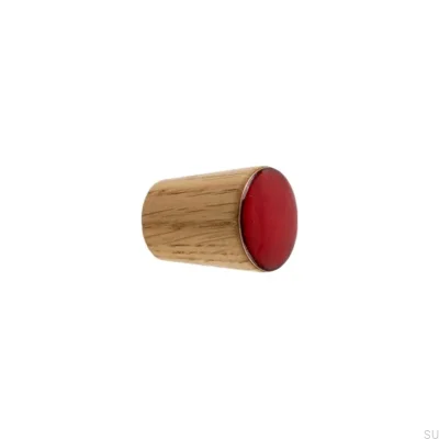 Bouton de meuble simple cône en bois émaillé rouge huile incolore semi-mat