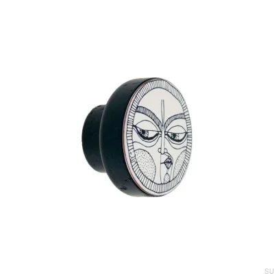 Bouton de meuble en bois Faces émaillées noires