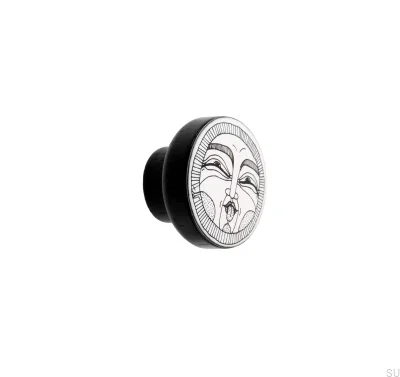 Bouton de meuble en bois Faces émaillées noires