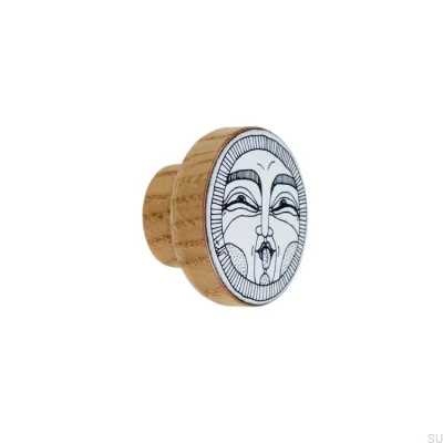 Bouton de meuble Faces, Chêne, Émaillé - Huile incolore semi-mat