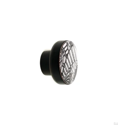 Bouton de meuble en bois émaillé noir Kosmosy