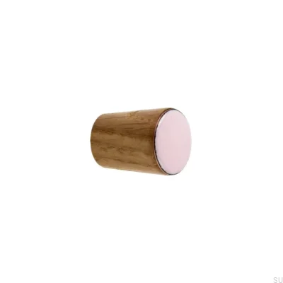 Bouton de meuble simple cône en bois émaillé rose clair huile incolore semi-mat